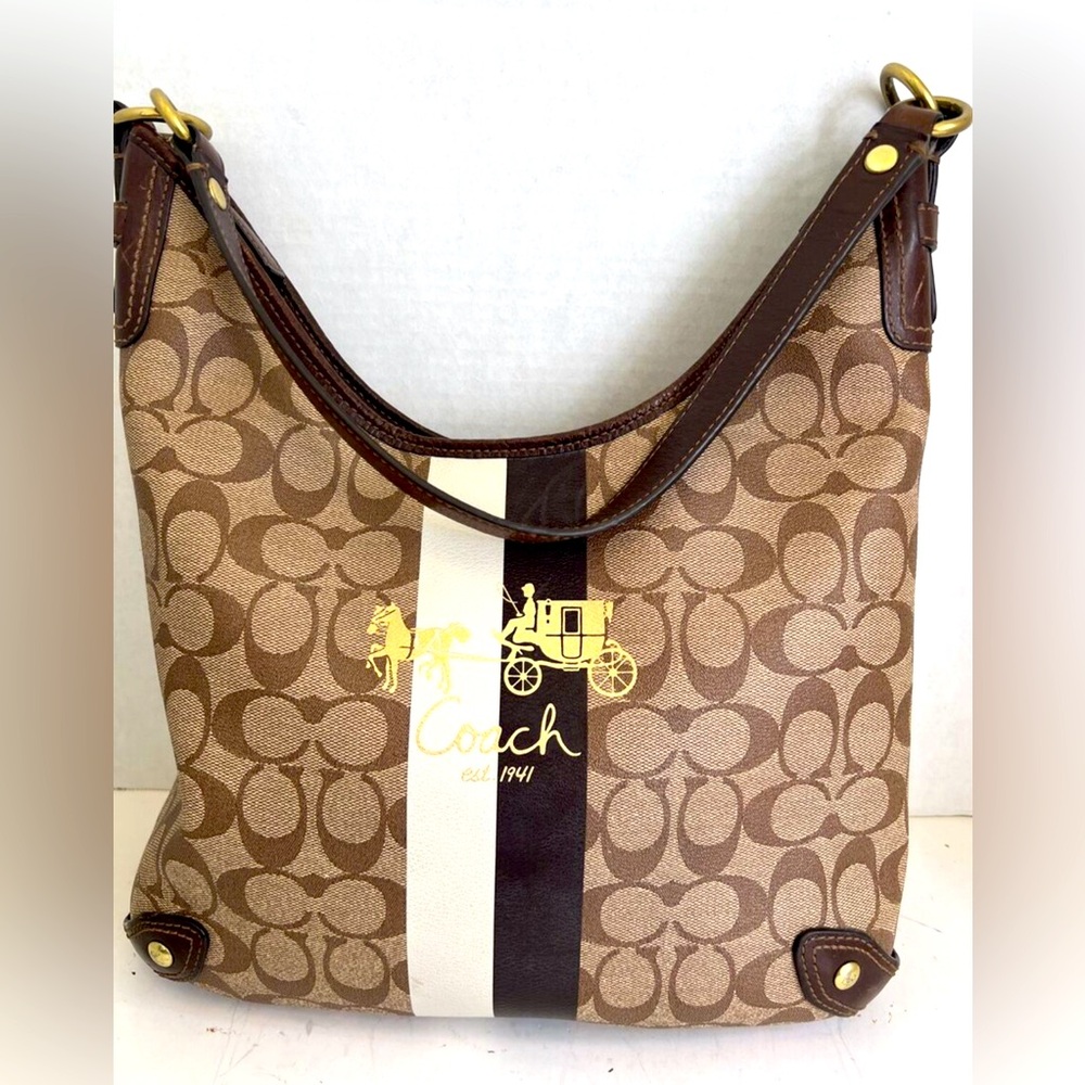 Authentic Coach No. K0868-13193 Heritage Striped Brown Hobo Shoulder Bag